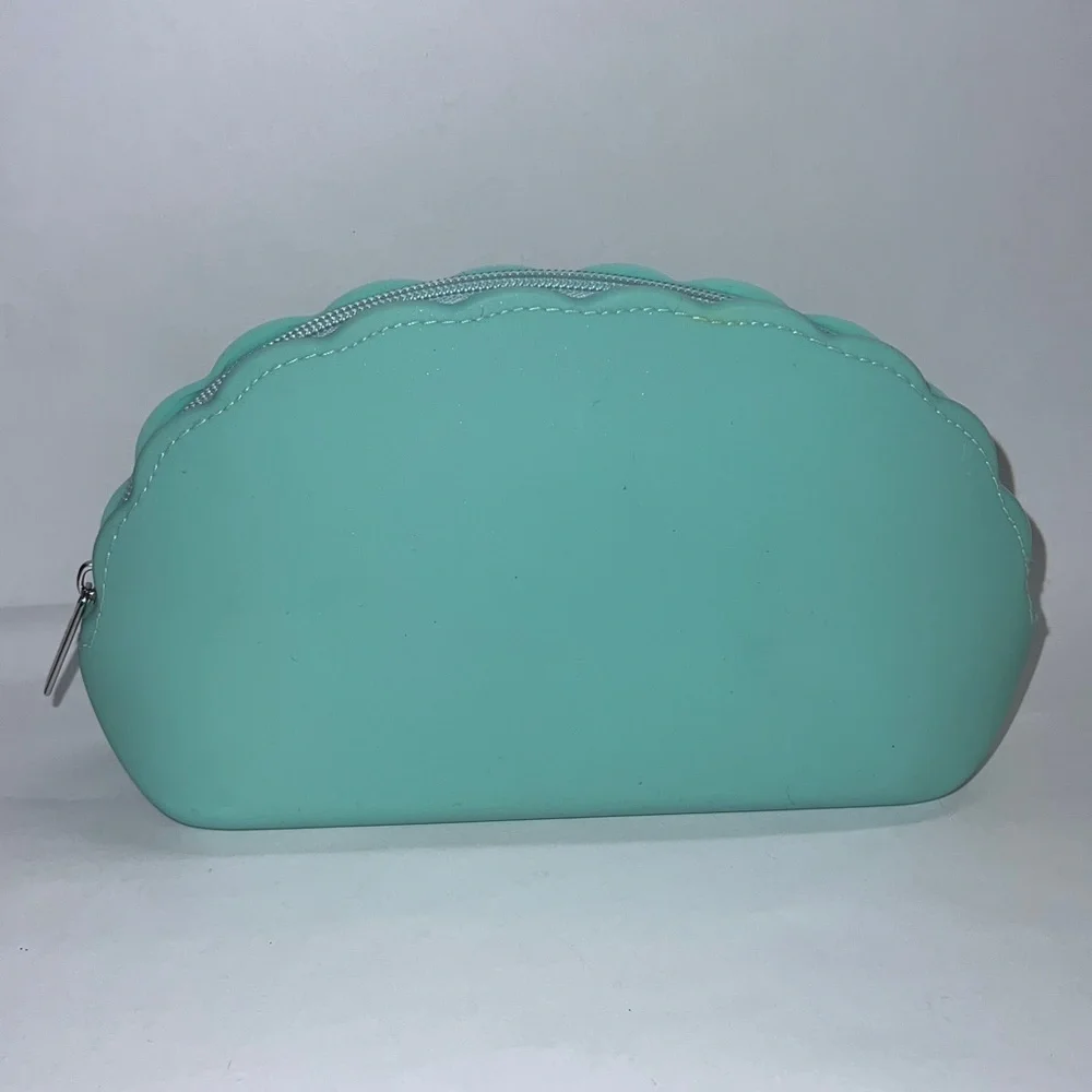 Darphin Large Light Green Zip Silicone Pouch Clutch